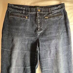 Lauren Ralph Lauren Womens 14 Jeans Wide Leg Dark Blue Denim Zip Front Pocket